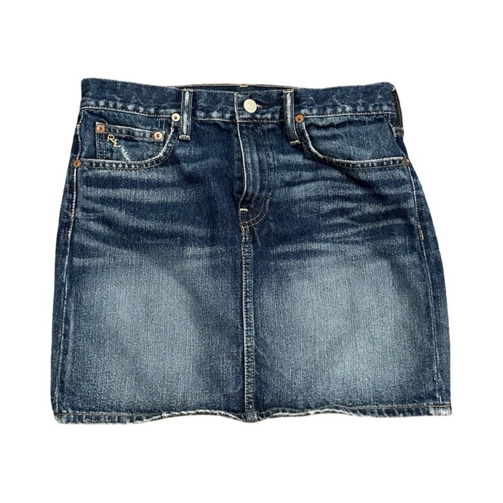 Polo Ralph Lauren Denim Skirt Blue Wash Distressed Raw Hem 90's Women's Size 4 - Picture 3 of 8